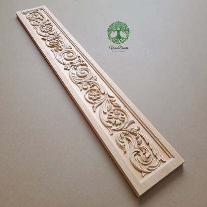 HPNL-14 Floral Vine Carved Wood Panel, 38"Wx6"H, Single, Unfinished