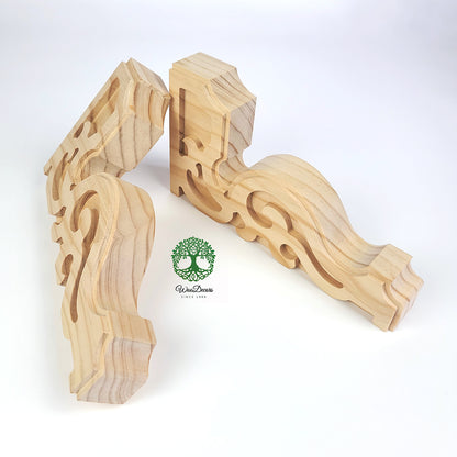 PAIR of Victorian Wood Carved Brackets for Float Shelf and Curtain Rod, Available in 8", 10" & 14" High