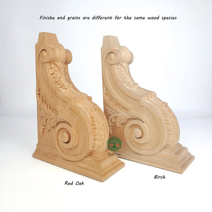 PAIR of Delicate Acanthus Carved Wood Corbels, Shelf Brackets, Available in 10", 11-3/4" & 14" High