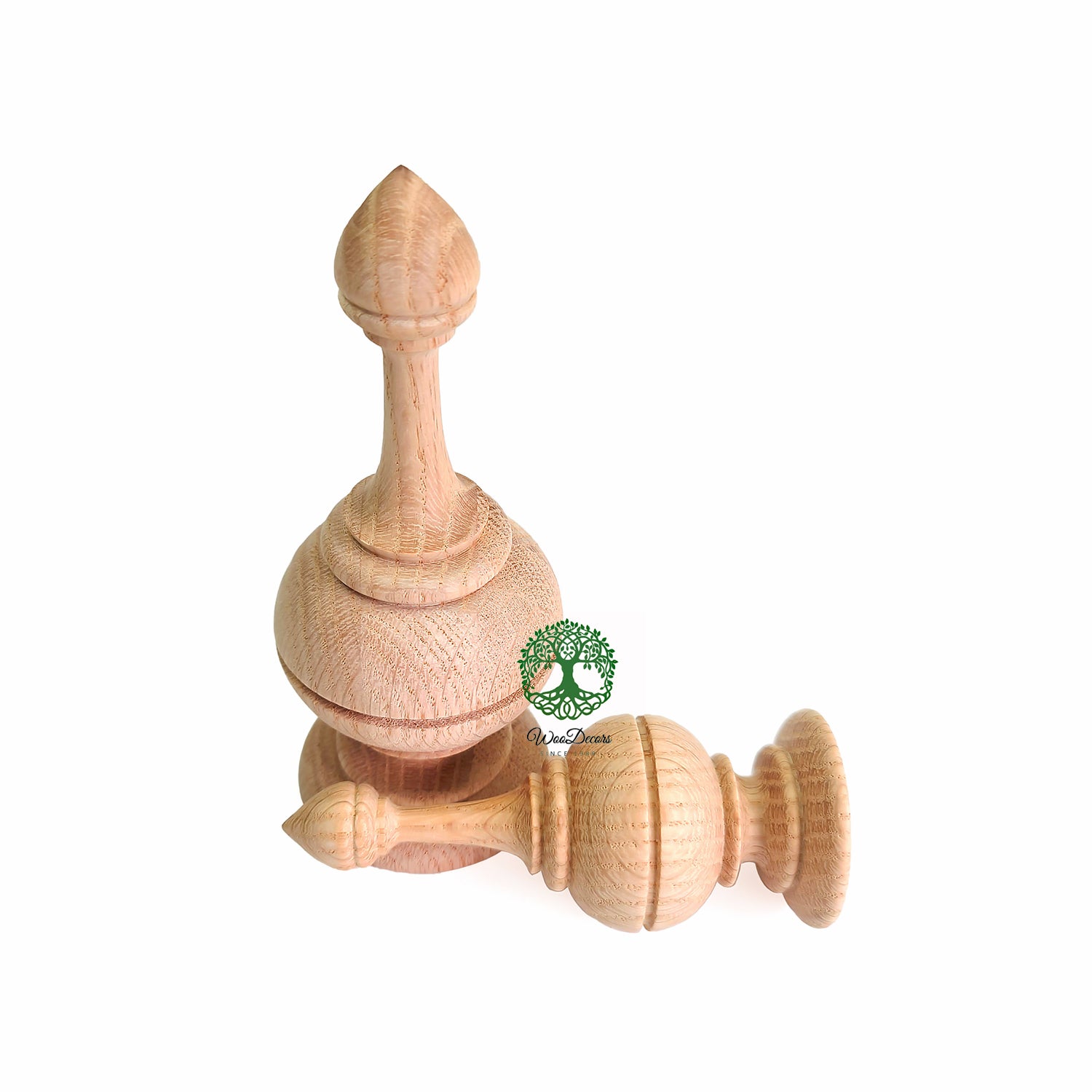 PAIR of Wood Turning Urn Finial for Curtain Rod, Bed Post and Furniture, Available in 2 Sizes, Unfinished