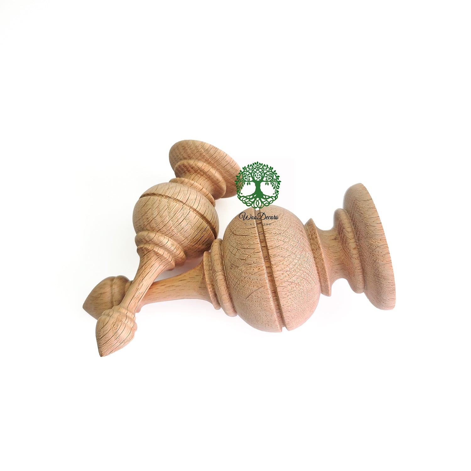 PAIR of Wood Turning Urn Finial for Curtain Rod, Bed Post and Furniture, Available in 2 Sizes, Unfinished