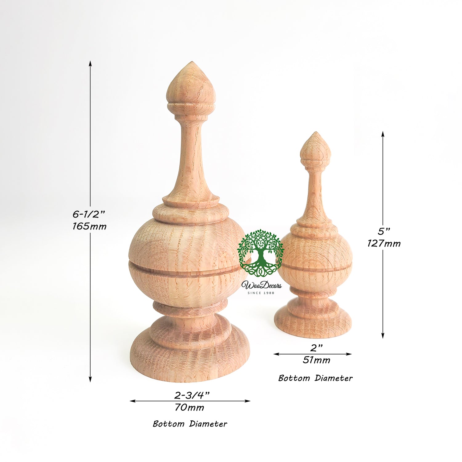 PAIR of Wood Turning Urn Finial for Curtain Rod, Bed Post and Furniture, Available in 2 Sizes, Unfinished