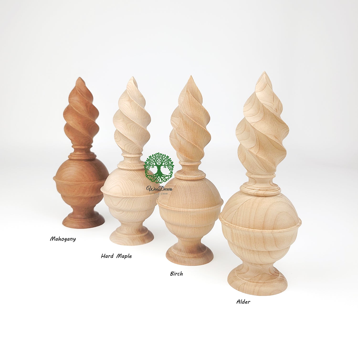 PAIR of Wood Carved Torch Wood Finials for Curtain Rod, Bed Post and Furniture, 7