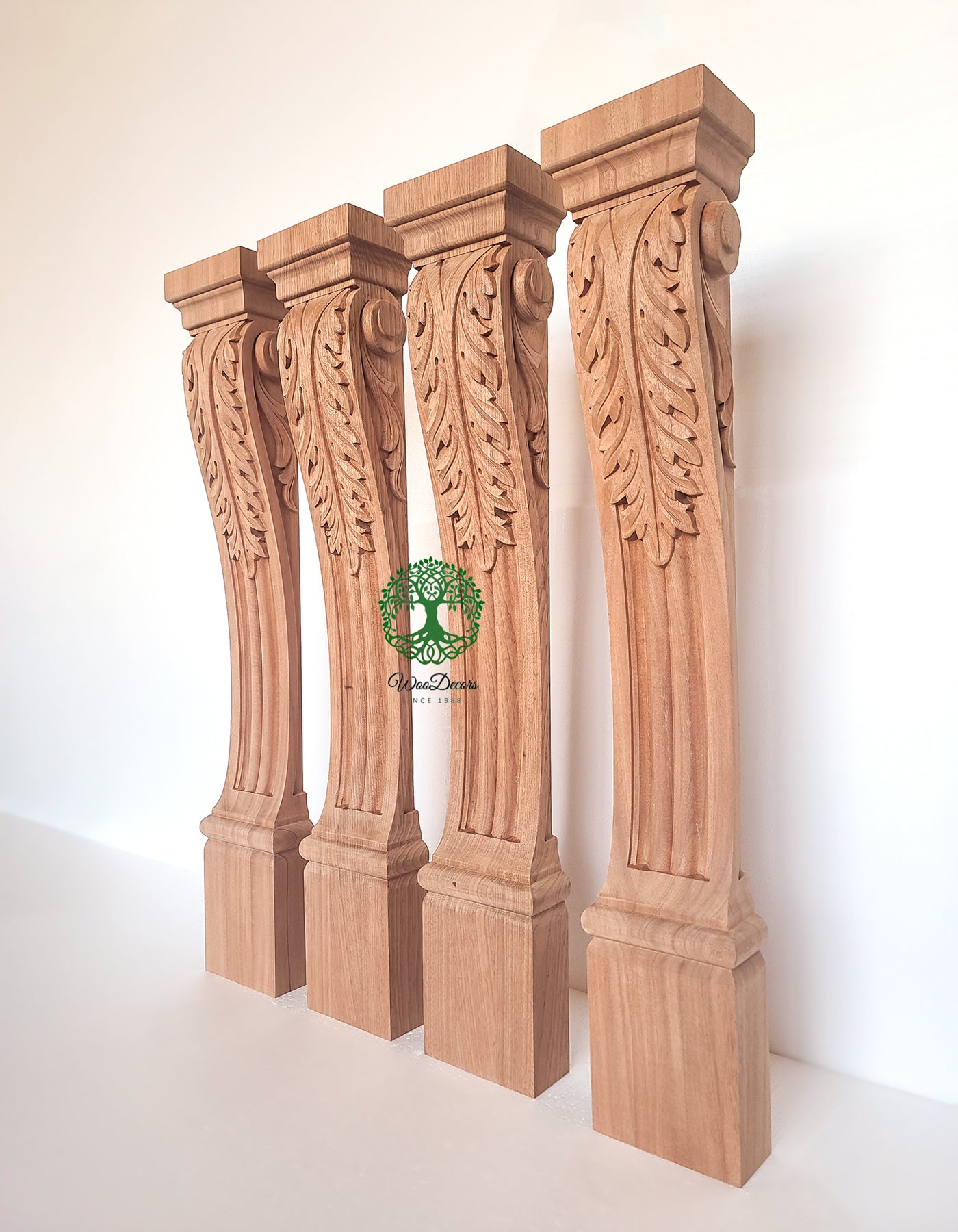 ISP-14  PAIR of Acanthus Carved Fireplace Wood Posts, Island Legs, 35