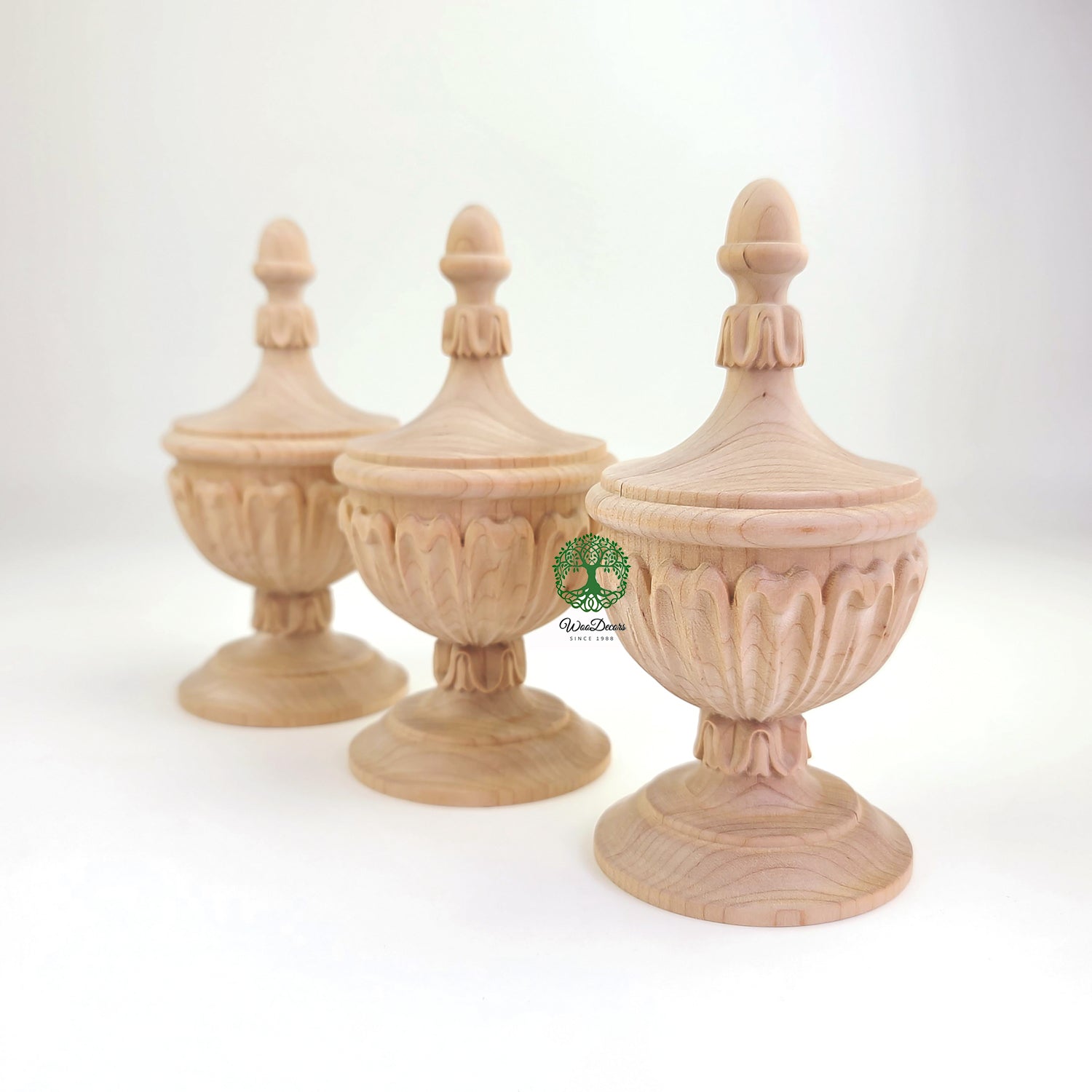 Tongue Leaf Carved Wood Finial for Stair Post, Curtain Rod and Bed Post, Available in 3 Sizes