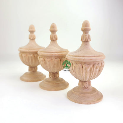 FNL-32 Tongue Leaf Carved Wood Finial for Stair Post, Curtain Rod and Bed Post, Available in 3 Sizes