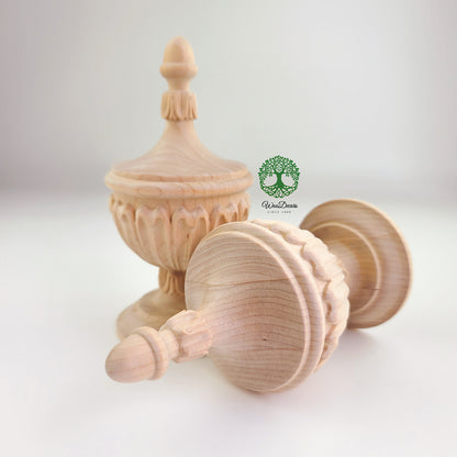 FNL-32 Tongue Leaf Carved Wood Finial for Stair Post, Curtain Rod and Bed Post, Available in 3 Sizes
