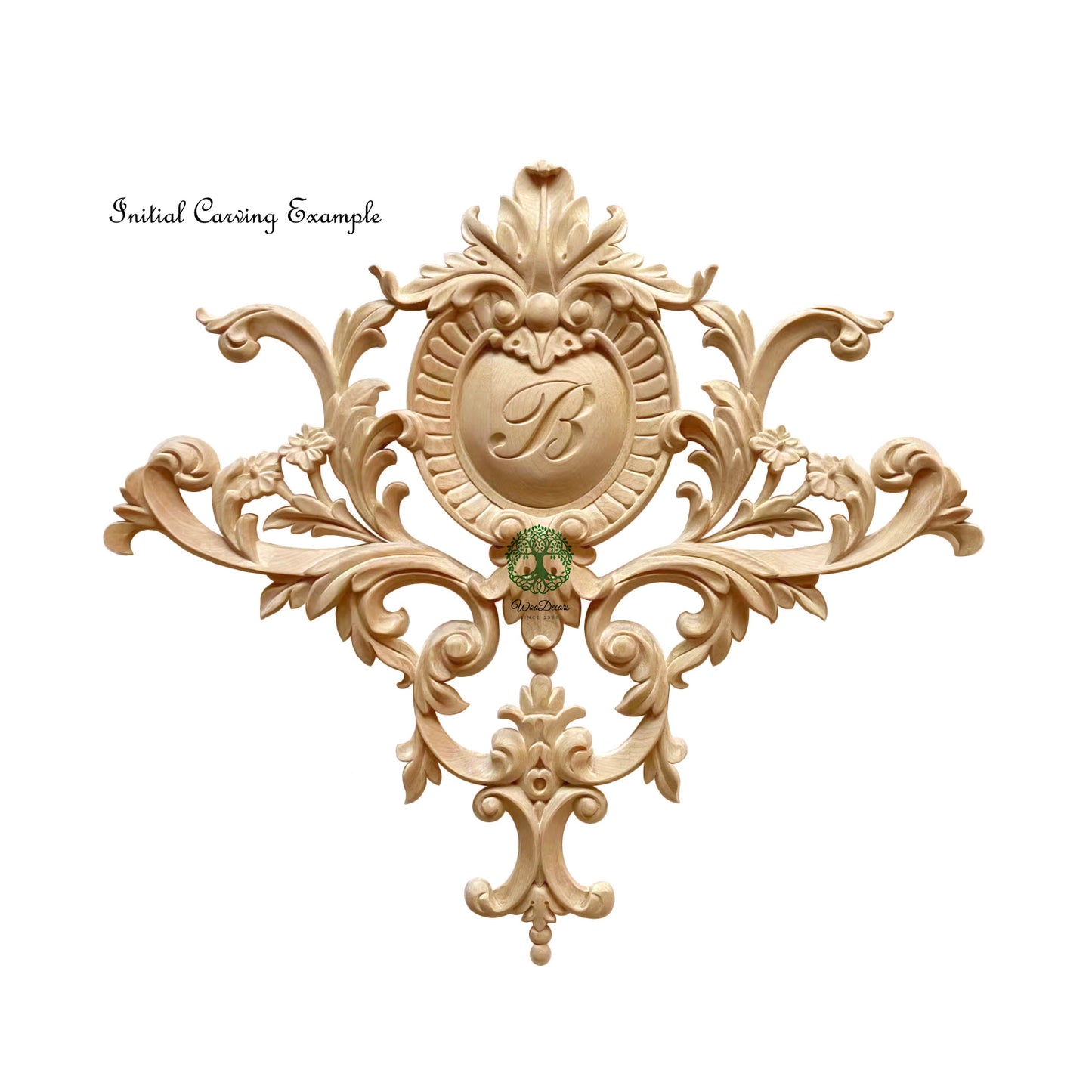 Large Scroll Pearl Carved Wood Applique for Wall, Panel and Door, 17"Wx15-3/4"H, Single