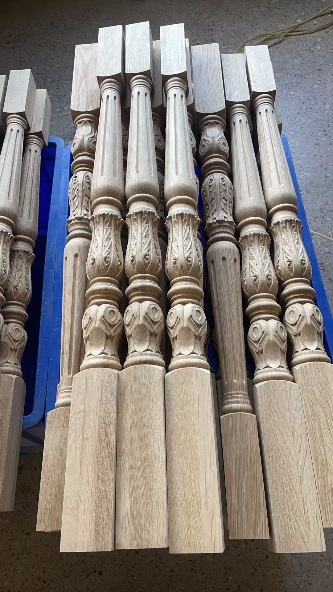 CUSTOM25111  48PCS of 2-3/8"x2-3/8"x38"H Acanthus Carved Wood Balusters, Unfinished White Oak-2