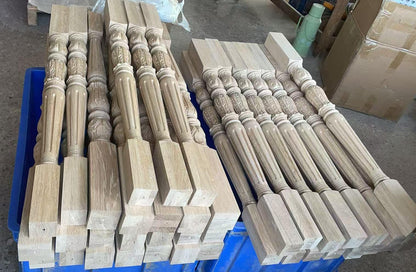 CUSTOM25111  48PCS of 2-3/8"x2-3/8"x38"H Acanthus Carved Wood Balusters, Unfinished White Oak-2