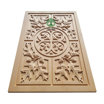 PNL-44 PAIR of Acorn Leaf  Carved Wood Panels, Furniture Panels, 12"Wx16”H, Unfinished