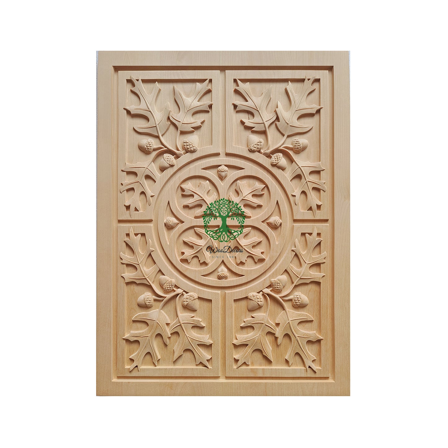 PNL-44 PAIR of Acorn Leaf  Carved Wood Panels, Furniture Panels, 12"Wx16”H, Unfinished