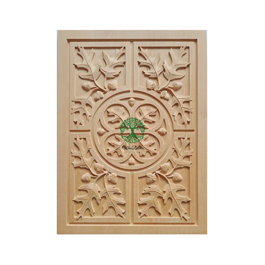 PAIR of PNL-44 Oak Leaf & Acorn Carved Wood Furniture Panels, 12"Wx16”H, Unfinished