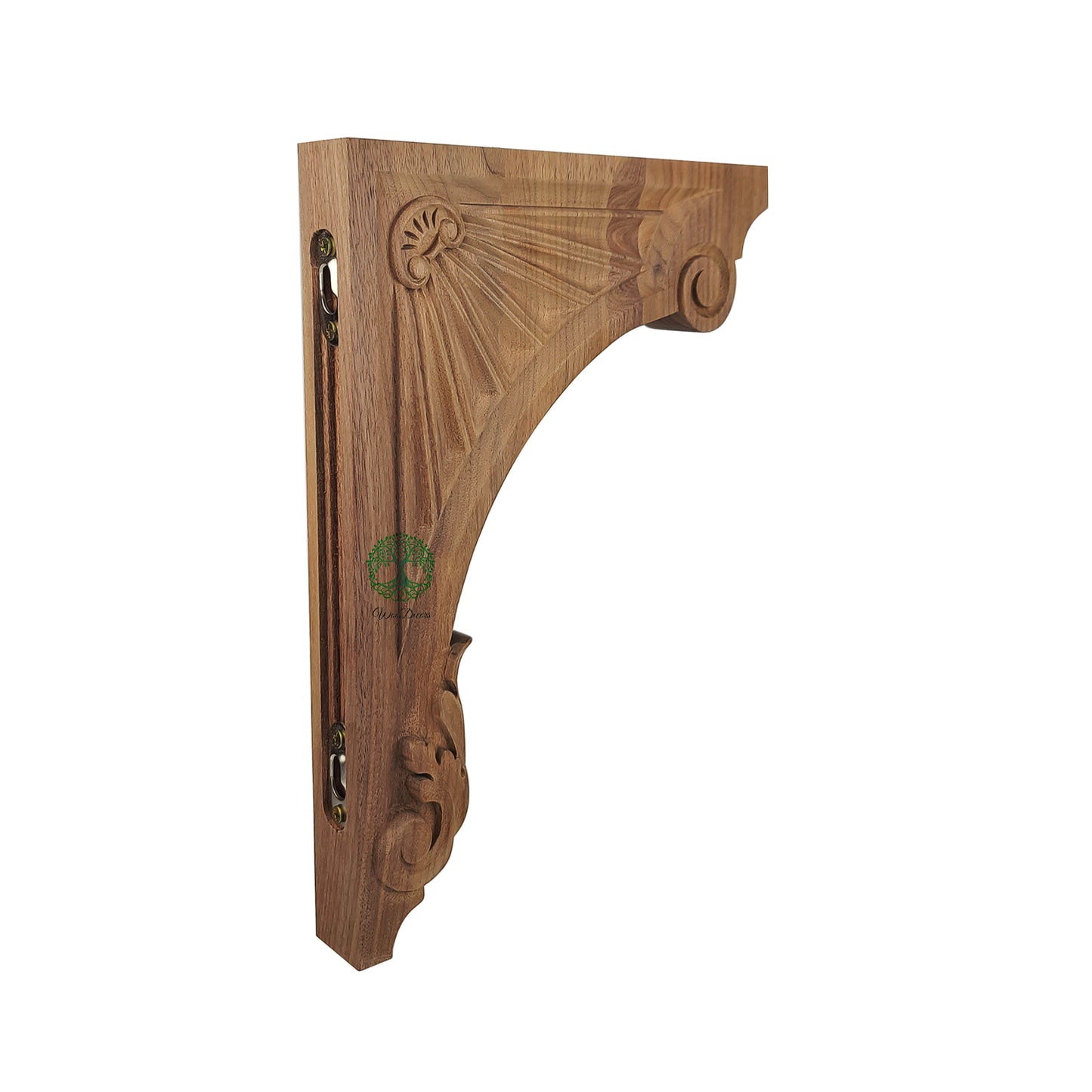 PAIR of Geometric Patterns & Leaf Carved Wood Shelf Bracket Corbels, Available from 9" to 16" High, Unfinished