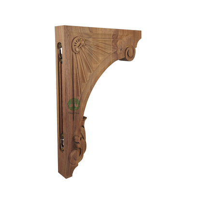 PAIR of Geometric Patterns & Leaf Carved Wood Shelf Bracket Corbels, Available from 9" to 16" High, Unfinished