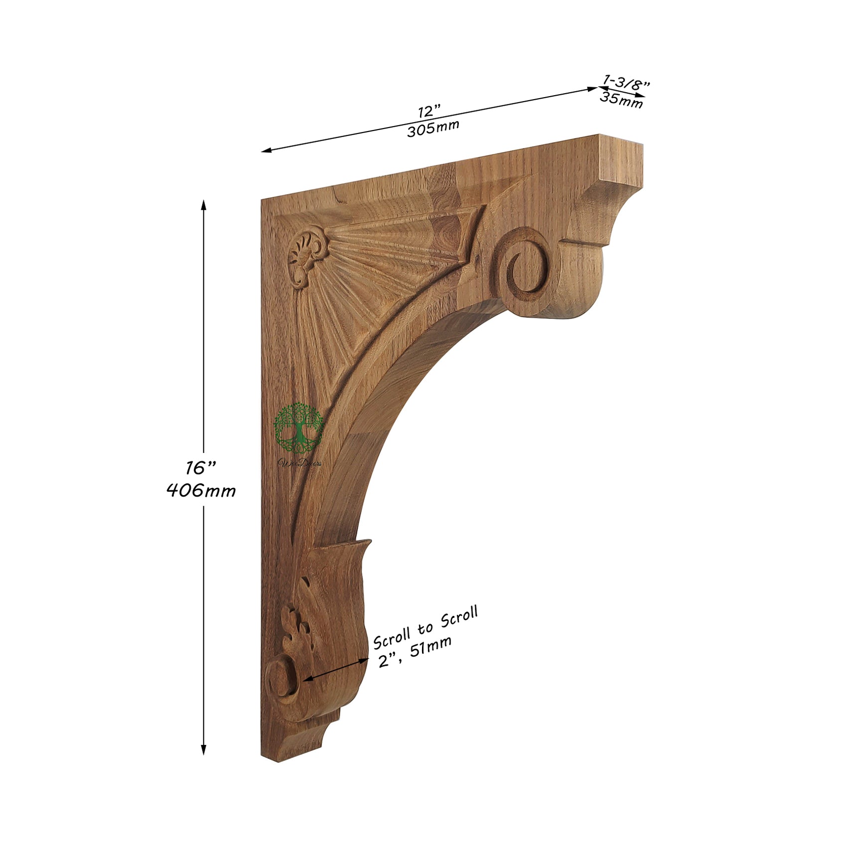 PAIR of Geometric Patterns & Leaf Carved Wood Shelf Bracket Corbels, Available from 9