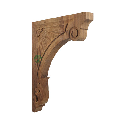 PAIR of Geometric Patterns & Leaf Carved Wood Shelf Bracket Corbels, Available from 9" to 16" High, Unfinished