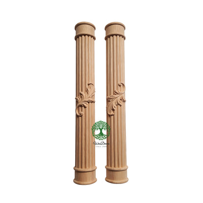 CLM-31 Single Leaf Carved 34-1/2"High Reeded Half-round Wood Columns, Available in 3-3/4", 5-1/4"