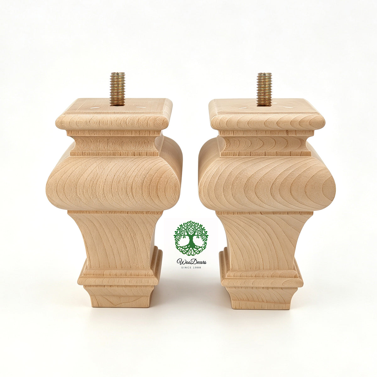 PAIR of Hardwood Furniture Square Bun Feet for Cabinet Chest and Sofa, Replacement Bun Feet, Sofa Legs, Pattern E