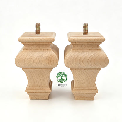 PAIR of Hardwood Furniture Square Bun Feet for Cabinet Chest and Sofa, Replacement Bun Feet, Sofa Legs, Pattern E