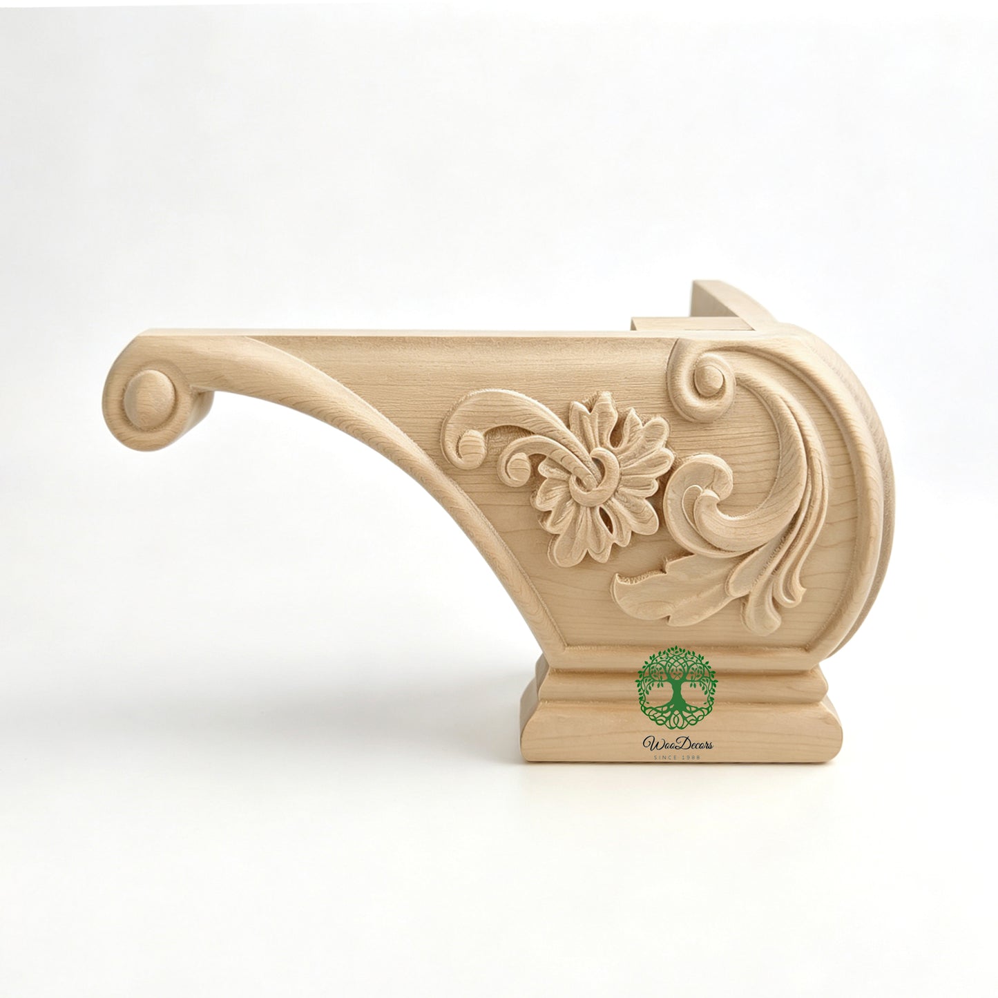 PAIR of Floral Carved Pedestal Feet for Cabinet, Chest & Sofa, L-shape Furniture Feet, UNFINISHED, Corner Legs, Replacement legs