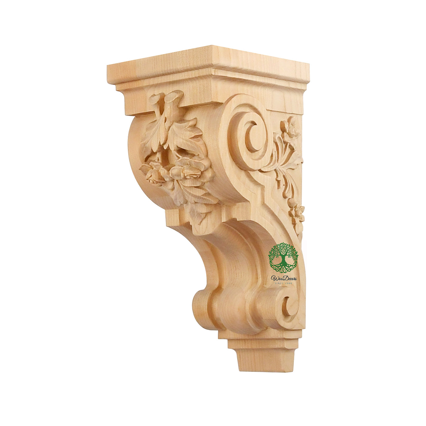 PAIR of Beautiful Rose Carved Wood Corbels, Shelf Brackets, Available in 10