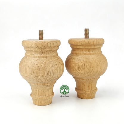 PAIR of Hardwood Furniture Bun Feet, Cabinet Feet and Sofa Legs, Replacement Legs, Wood Turning Bun Feet Pattern E