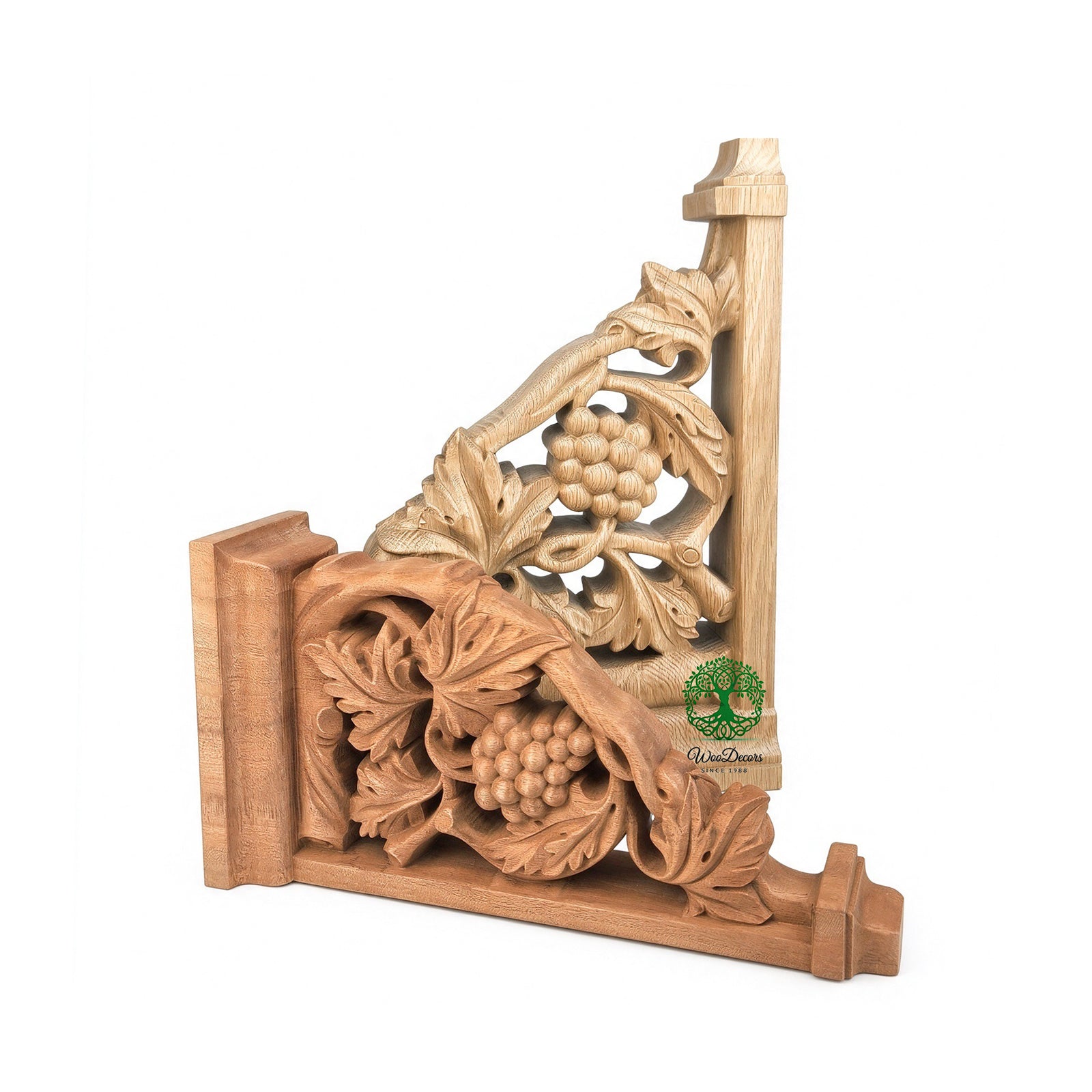 PAIR of Vintage Grapevine Carved Look-through Corbels, Shelf Bracket, Available in 9”, 12