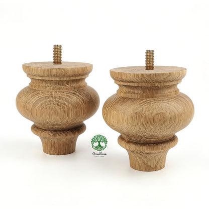 PAIR of Furniture Bun Feet, Cabinet Feet and Sofa Legs, Replacement Legs, Wood Turning Bun Feet