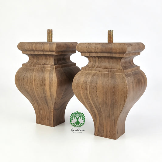 PAIR of Hardwood Square Bun Feet for Cabinet Chest and Sofa, Replacement Bun Feet, Sofa Legs, Pattern B