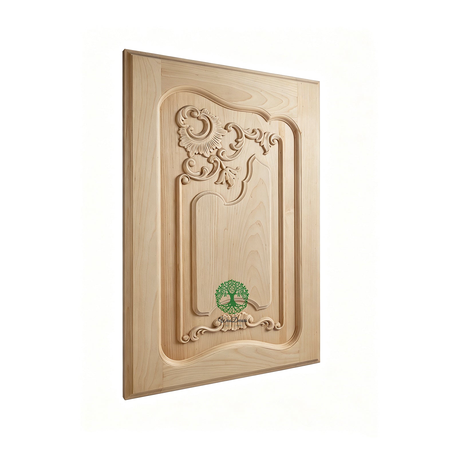 CBD-07 PAIR of French Style Shell Floral Wood Carved Doors, Framed Panel Doors, 15-3/8