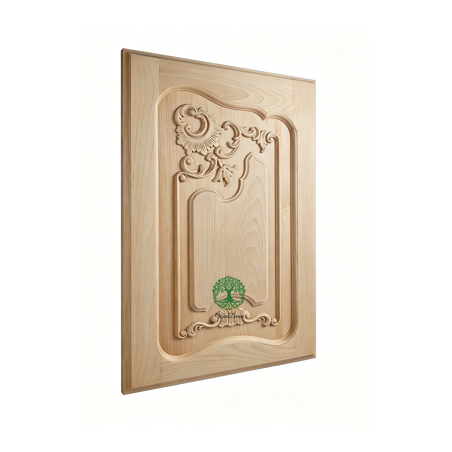 CBD-07 PAIR of French Style Shell Floral Wood Carved Doors, Framed Panel Doors, 15-3/8"x22-1/2", Unfinished