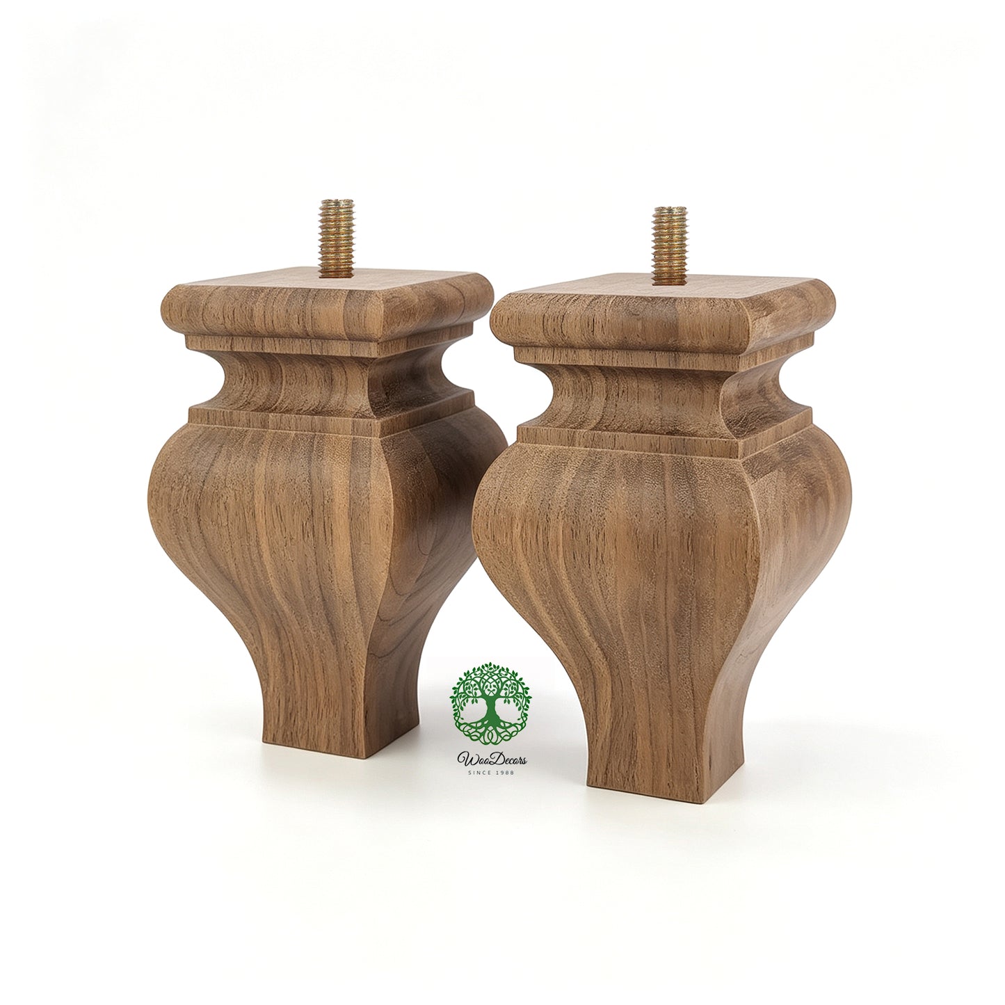 PAIR of Hardwood Square Bun Feet for Cabinet Chest and Sofa, Replacement Bun Feet, Sofa Legs, Pattern B