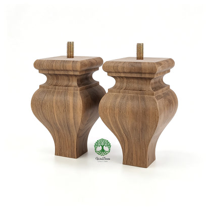 PAIR of Hardwood Square Bun Feet for Cabinet Chest and Sofa, Replacement Bun Feet, Sofa Legs, Pattern B