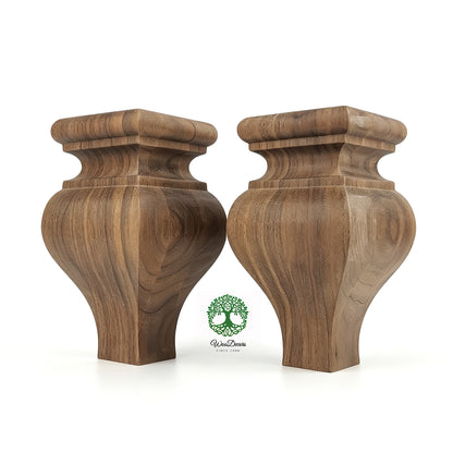 PAIR of Hardwood Square Bun Feet for Cabinet Chest and Sofa, Replacement Bun Feet, Sofa Legs, Pattern B