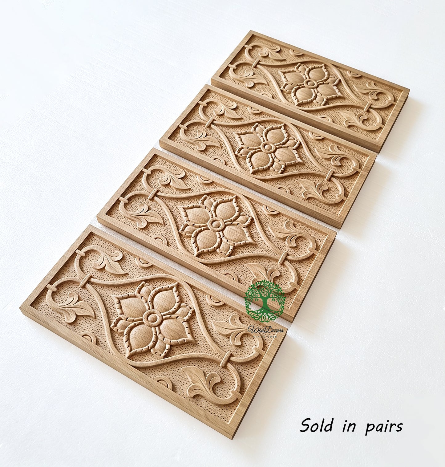 PNL-47 Vintage Vine Leaf Carved Wood Panel, 2 Sizes Available