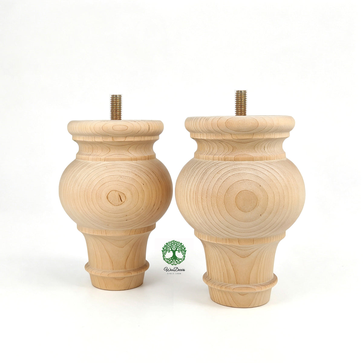 PAIR of Hardwood Furniture Bun Feet, Cabinet Feet and Sofa Legs, Replacement Legs, Wood Turning Bun Feet Pattern E