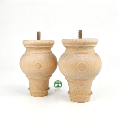PAIR of Hardwood Furniture Bun Feet, Cabinet Feet and Sofa Legs, Replacement Legs, Wood Turning Bun Feet Pattern E