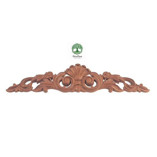 Shell Leaf Scroll Carved Wood Carved Onlay, Furniture Applique, Available from 12-1/4" to 24-1/2" Wide, Single
