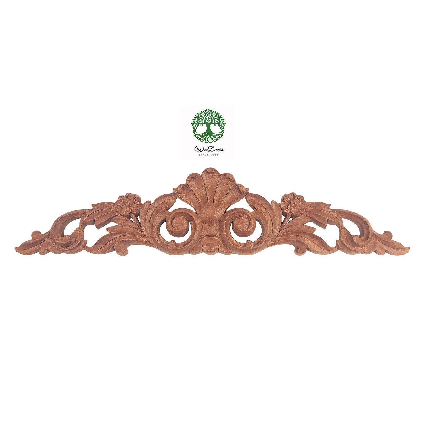 Shell Leaf Scroll Carved Wood Carved Onlay, Furniture Applique, Available from 12-1/4" to 24-1/2" Wide, Single