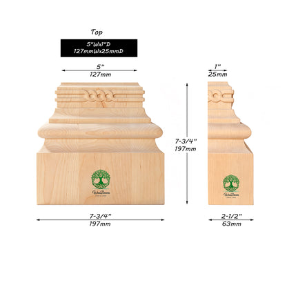 BASFC-12  PAIR of Circle Neck Carved Pilaster Bases, Wood Plinths, Hollow Back, 5 Sizes Available