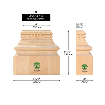 BASFC-12  PAIR of Circle Neck Carved Pilaster Bases, Wood Plinths, Hollow Back, 5 Sizes Available