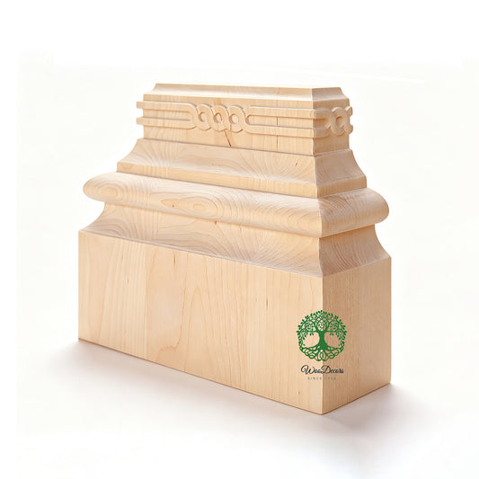 BASFC-12  PAIR of Circle Neck Carved Pilaster Bases, Wood Plinths, Hollow Back, 5 Sizes Available