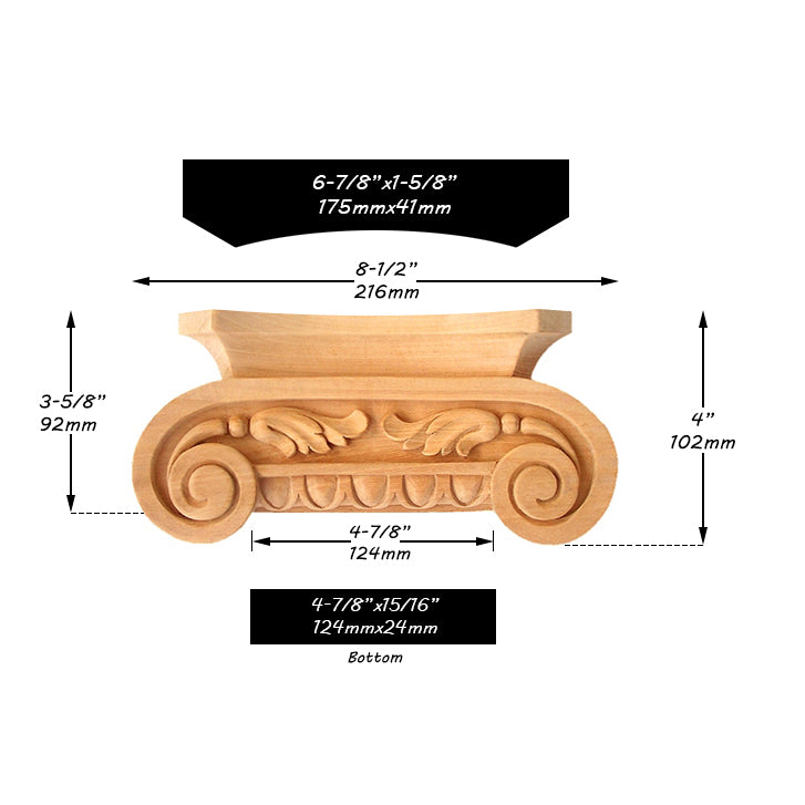 PAIR of CAP-F-005 Classic Wood Greek Capitals for Pilaster Columns, Available in 3 Sizes