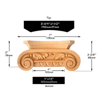 PAIR of CAP-F-005 Classic Wood Greek Capitals for Pilaster Columns, Available in 3 Sizes