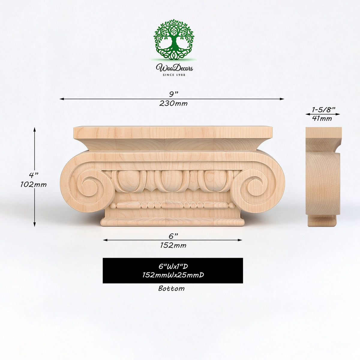 PAIR of CAP-F-06 Simple Ionic Capitals for Pilasters, Pilaster Cap, Available in 3 Sizes
