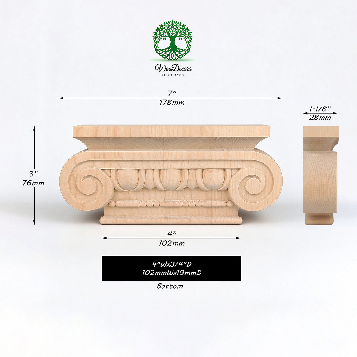 PAIR of CAP-F-06 Simple Ionic Capitals for Pilasters, Pilaster Cap, Available in 3 Sizes