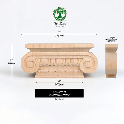 PAIR of CAP-F-06 Simple Ionic Capitals for Pilasters, Pilaster Cap, Available in 3 Sizes
