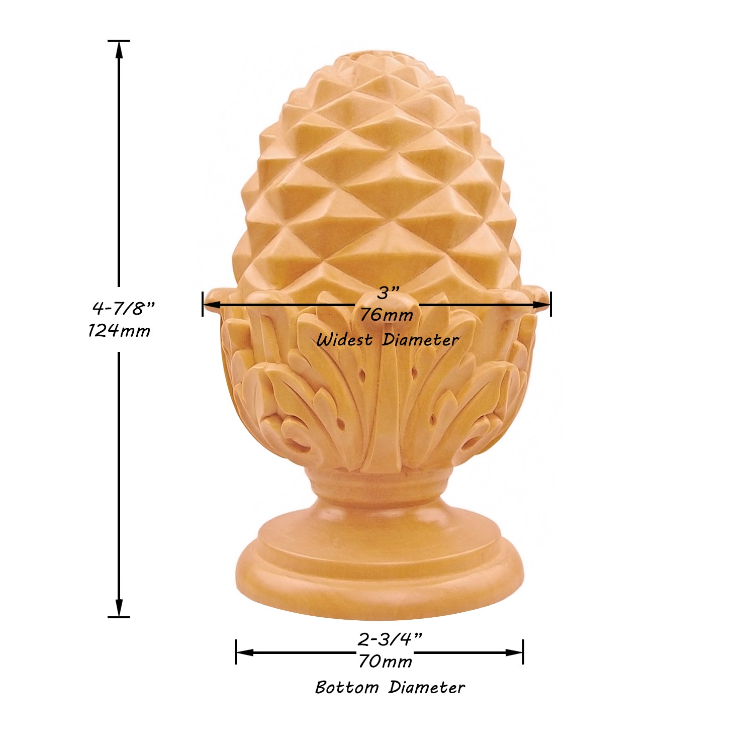 PAIR of Decorative Acanthus Pinecone Carved Wood Finials, Available in 3 Sizes, Unfinished