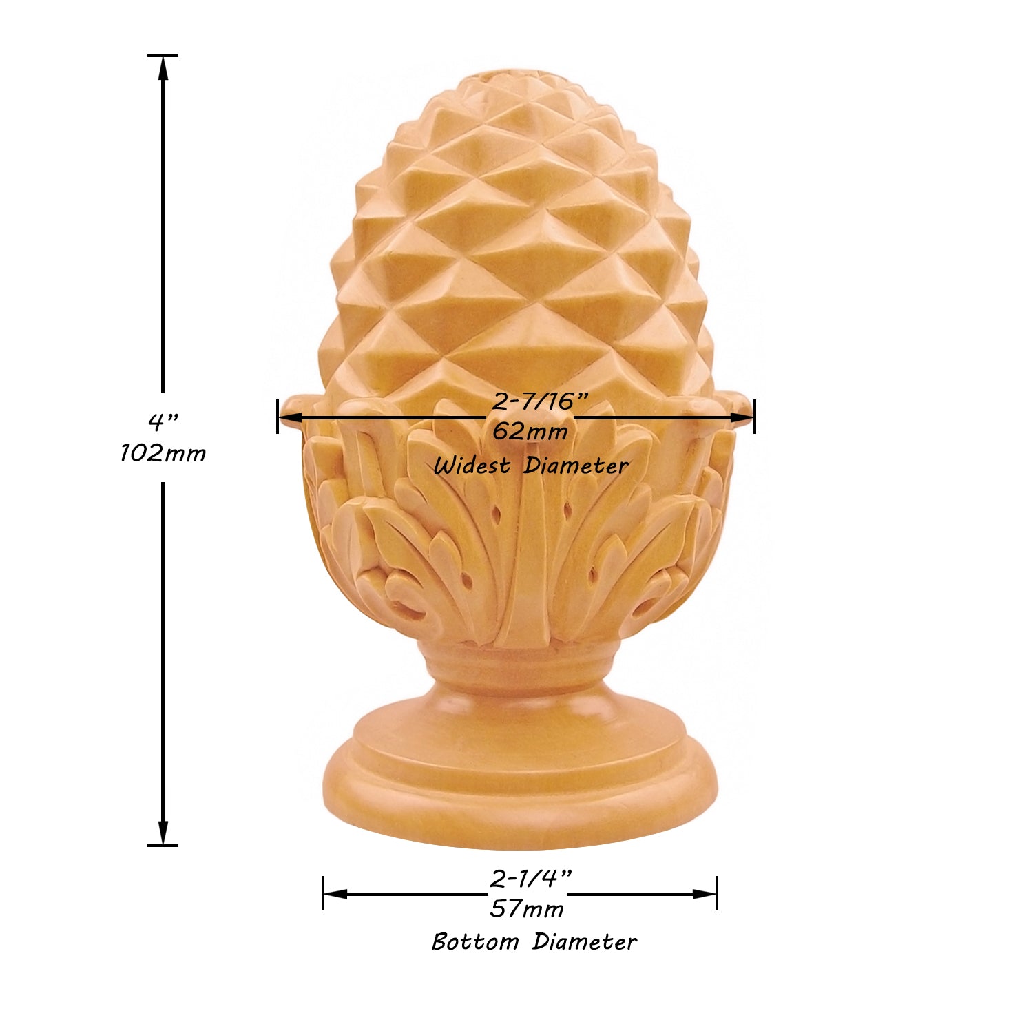 PAIR of Decorative Acanthus Pinecone Carved Wood Finials, Available in 3 Sizes, Unfinished